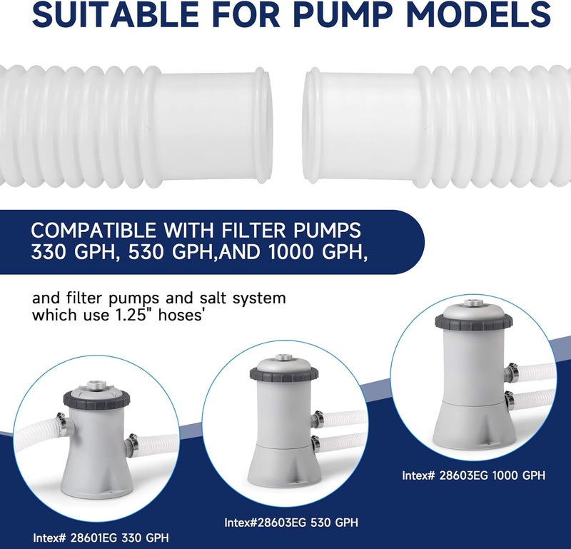 BEFANS Pool Hoses for Above Ground Pools, 3 Pack 1.25 x 59 Inch Pool Filter Pump Hoses, Compatible with Intex Pool Filter Pump 607, 637 With 6 Metal Clamps - Image 4